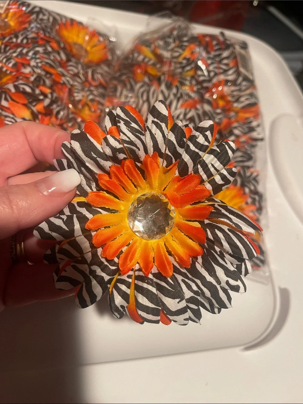 4 dozen Black & White Zebra Sunflower craft flower heads Orange Floral Accent